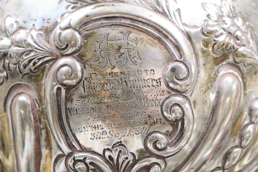 A late Victorian repousse silver rose bowl, William Hutton & Sons, London, 1899,21cm, 17.5oz.